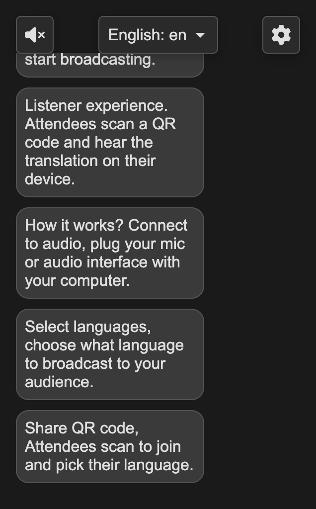 Listener Experience - Attendees scan a QR code and hear the translation